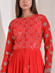 Red Silk Bandhani Kurta and Palazzo Set