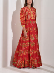 Red Vasansi Silk Printed Anarkali Gown