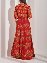 Red Vasansi Silk Printed Anarkali Gown