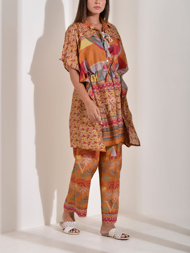 Beige Vasansi Silk Printed Kaftan Set