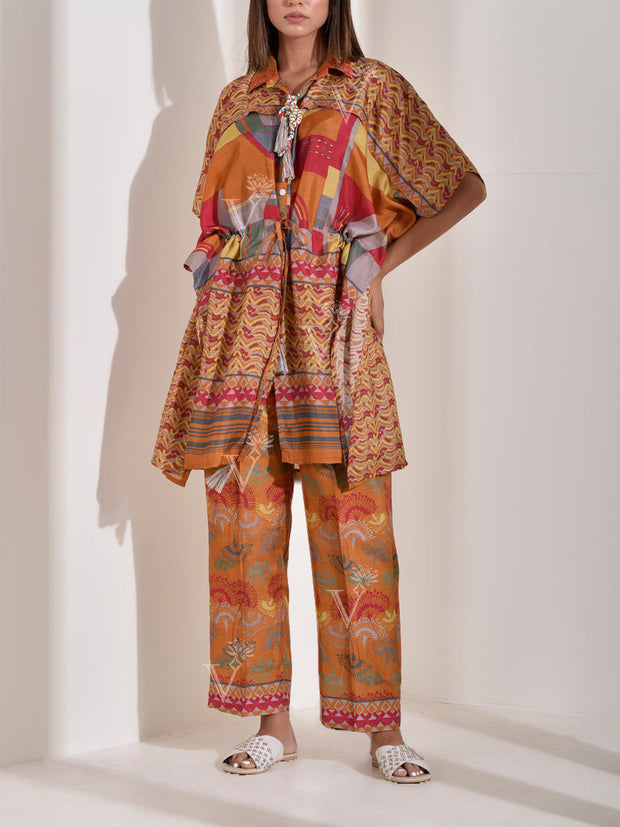 Beige Vasansi Silk Printed Kaftan Set