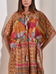 Beige Vasansi Silk Printed Kaftan Set