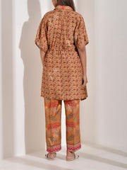 Beige Vasansi Silk Printed Kaftan Set