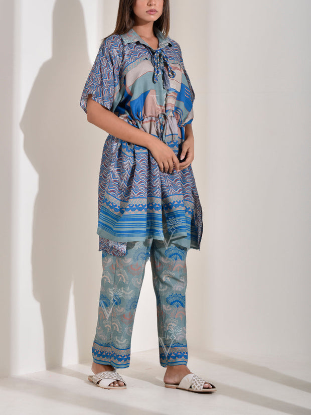 Blue Vasansi Silk Printed Kaftan Set