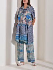 Blue Vasansi Silk Printed Kaftan Set