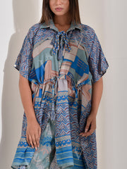 Blue Vasansi Silk Printed Kaftan Set