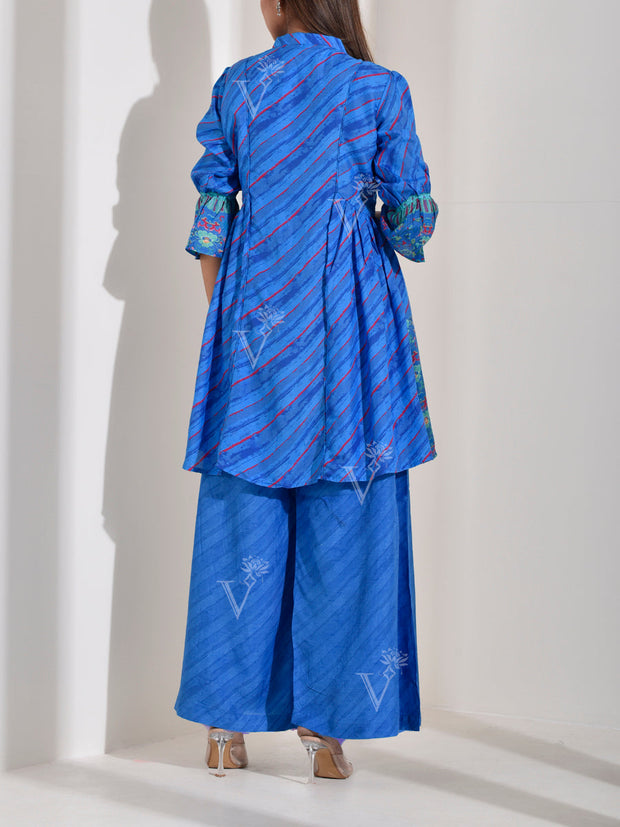 Peacock Blue Leheriya Printed Co-ord Set