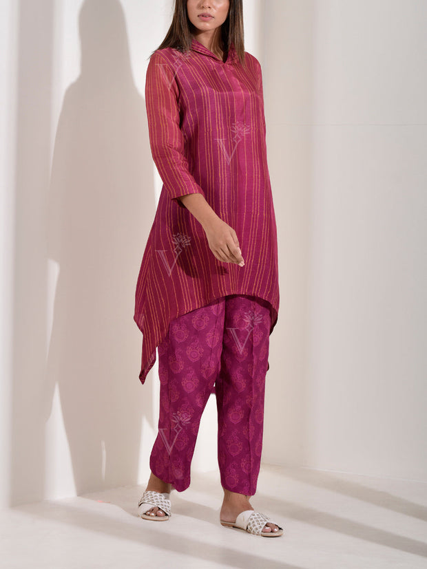 Wine shaded Vasansi Silk Asymmetric Co-ord Set