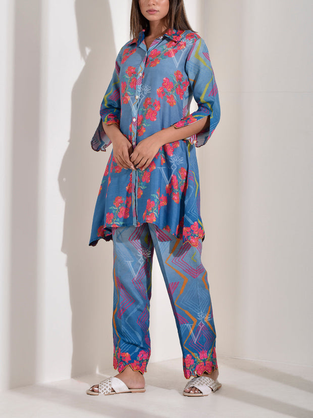 Blue Vasansi Silk Printed Co-ord Set