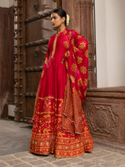 Red Vasansi Silk Printed Anarkali Gown with Dupatta