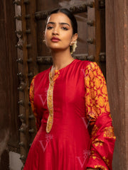 Red Vasansi Silk Printed Anarkali Gown with Dupatta