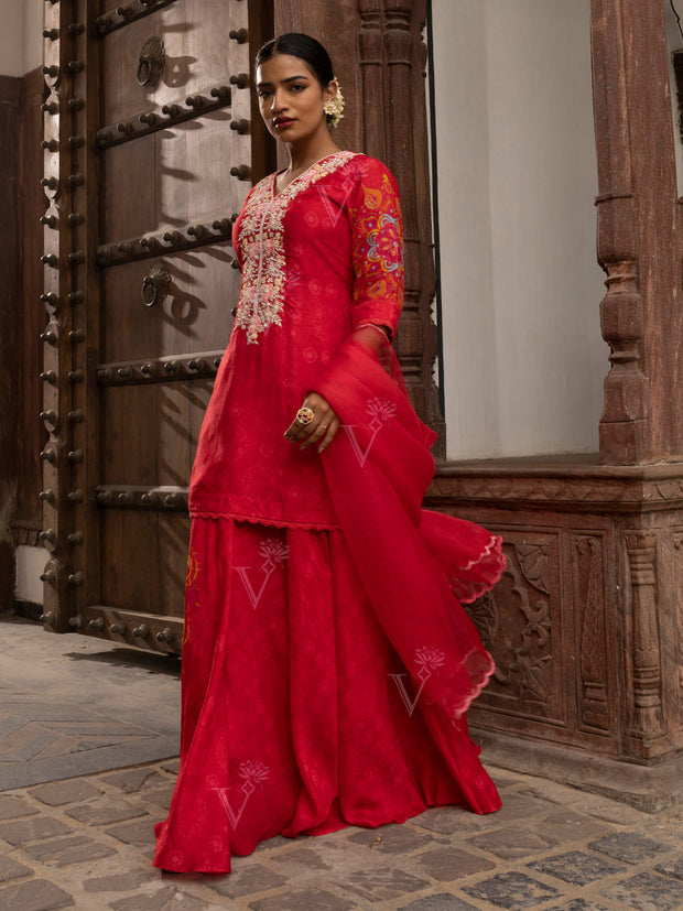 Red Vasansi Silk Kurta and Palazzo Set