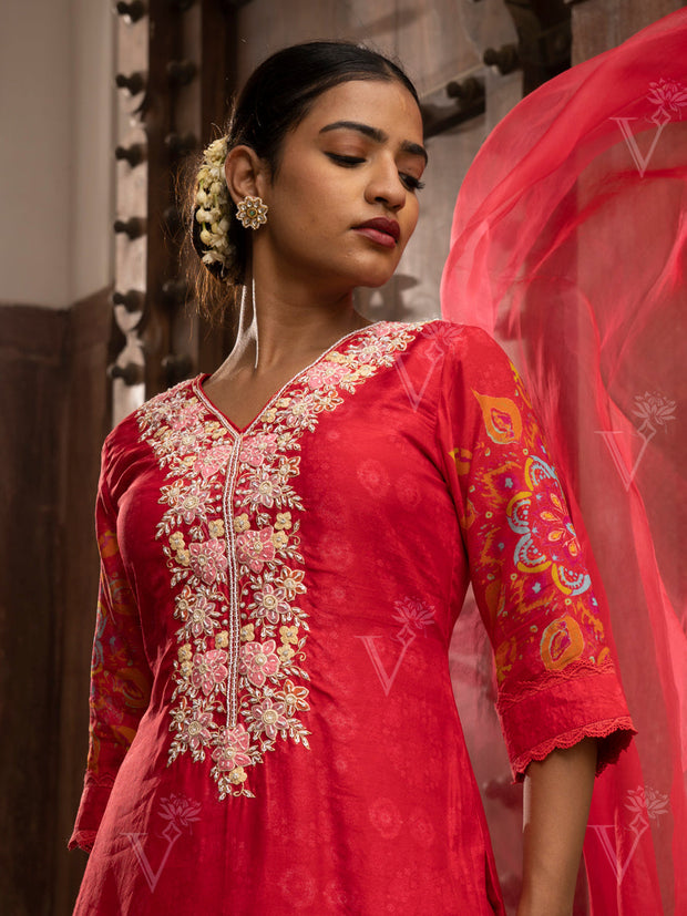 Red Vasansi Silk Kurta and Palazzo Set