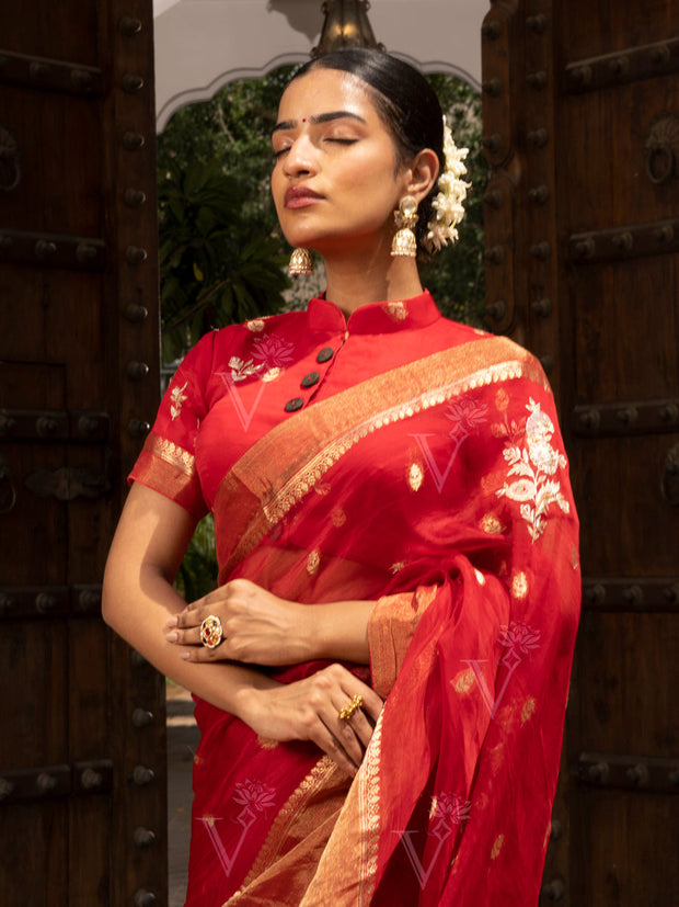 Red Banarasi Organza Saree