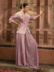 Onion Pink Dola Silk Jacket and Palazzo Set