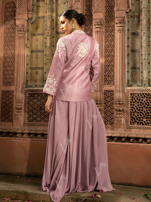 Onion Pink Dola Silk Jacket and Palazzo Set