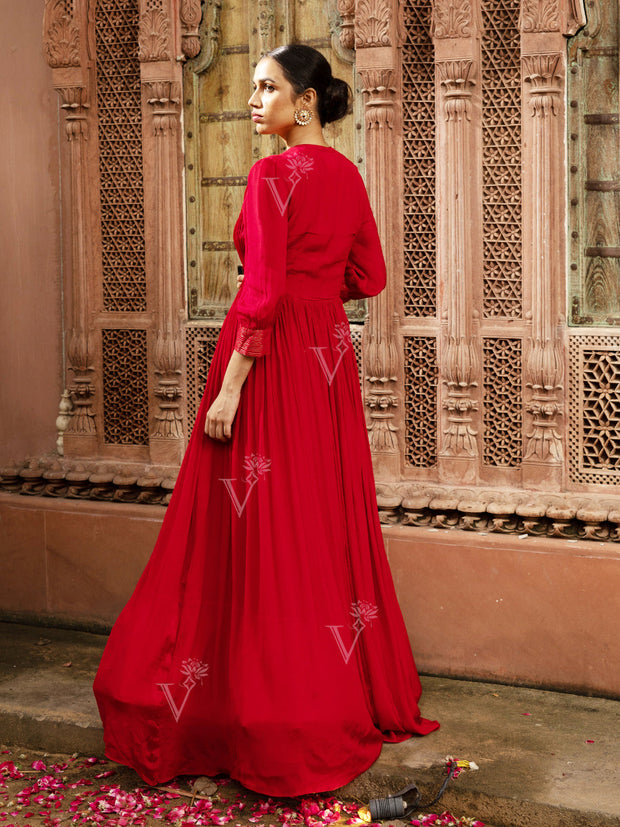 Red Georgette Embroidered Gown