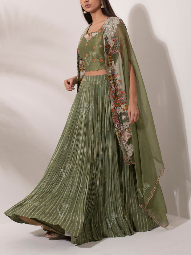 Green Dola Silk Jacket Set