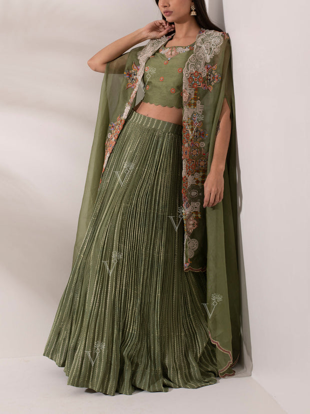 Green Dola Silk Jacket Set