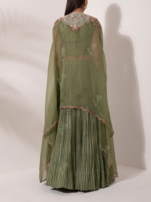 Green Dola Silk Jacket Set