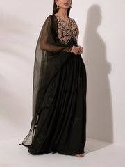 Dark Green Wrinkle Crepe Gown