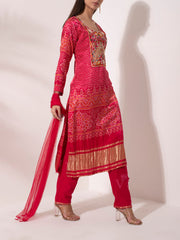 Red Pink Satin Kurta Set