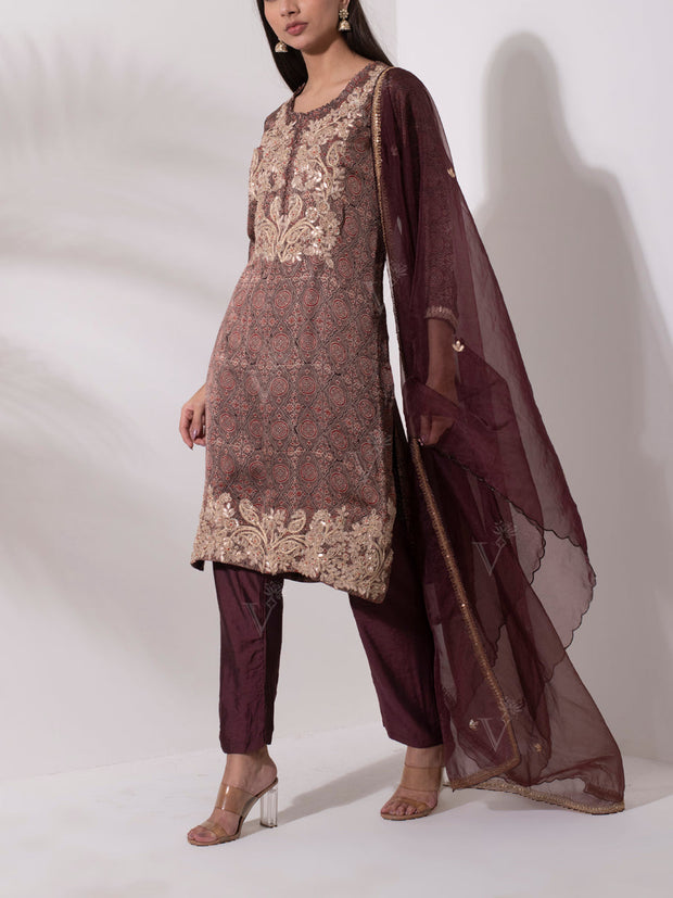 Brown Satin Salwar Suit