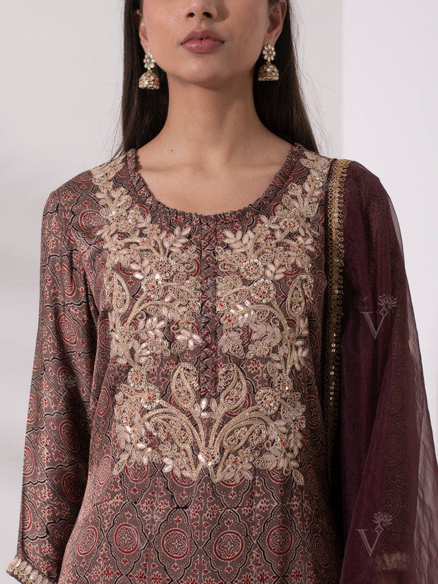 Brown Satin Salwar Suit