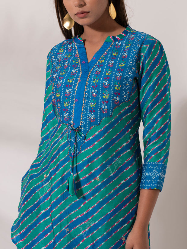 Blue And Green Vasansi Silk Kurta Set