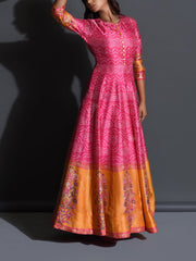 Pink Bandhani Bemberg Anarkali Gown