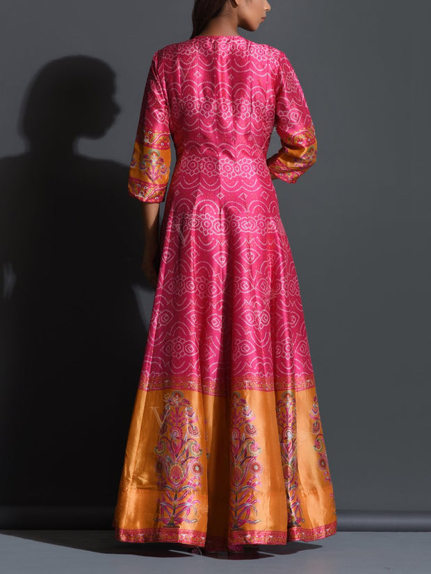 Pink Bandhani Bemberg Anarkali Gown