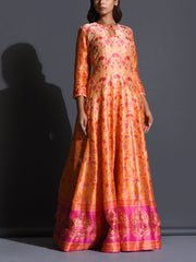 Tangerine Ombre Silk Printed Anarkali Gown