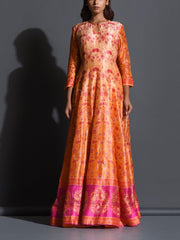 Tangerine Ombre Silk Printed Anarkali Gown