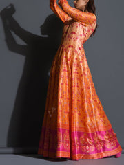 Tangerine Ombre Silk Printed Anarkali Gown