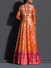 Tangerine Ombre Silk Printed Anarkali Gown