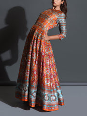 Orange Patola Anarkali Gown