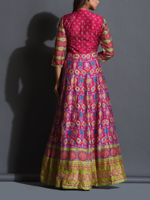 Pink Handcrafted Angrakha Anarkali Gown