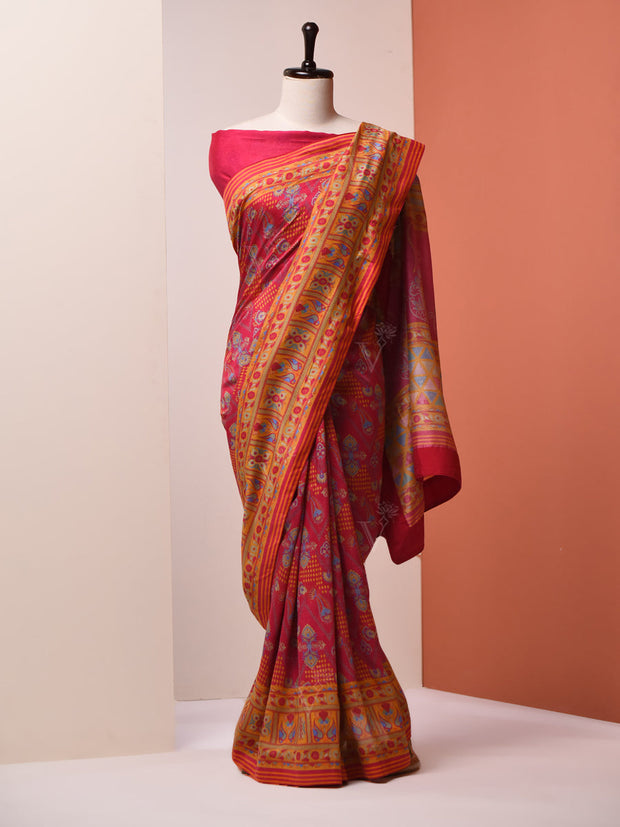 Punch Pink Vasansi Silk Saree