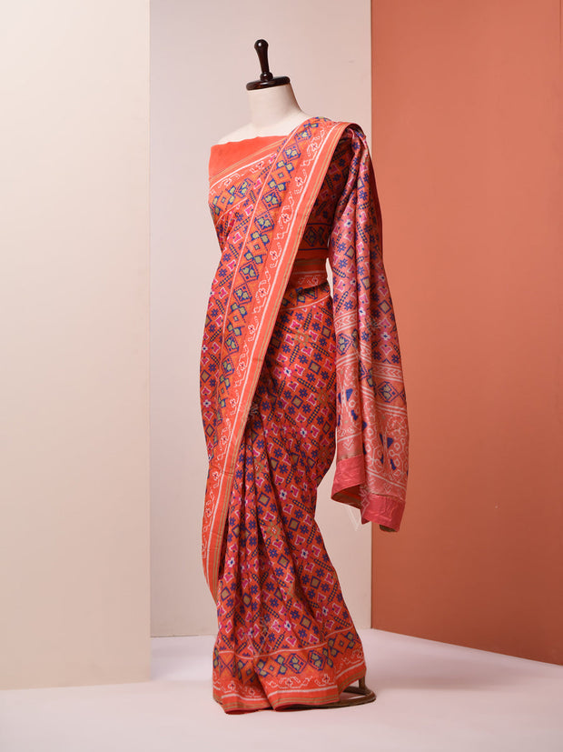 Coral Peach Vasansi Silk Patola Saree