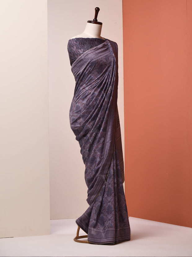 Dove Grey Vasansi Silk Saree