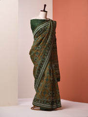 Army Green Vasansi Silk Patola Saree