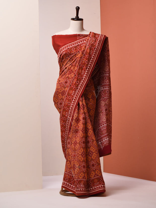 Brick Brown, Brown, Vasansi Silk, Patola, Saree  ,DD00, dropship, _label_Ready to Ship, CH