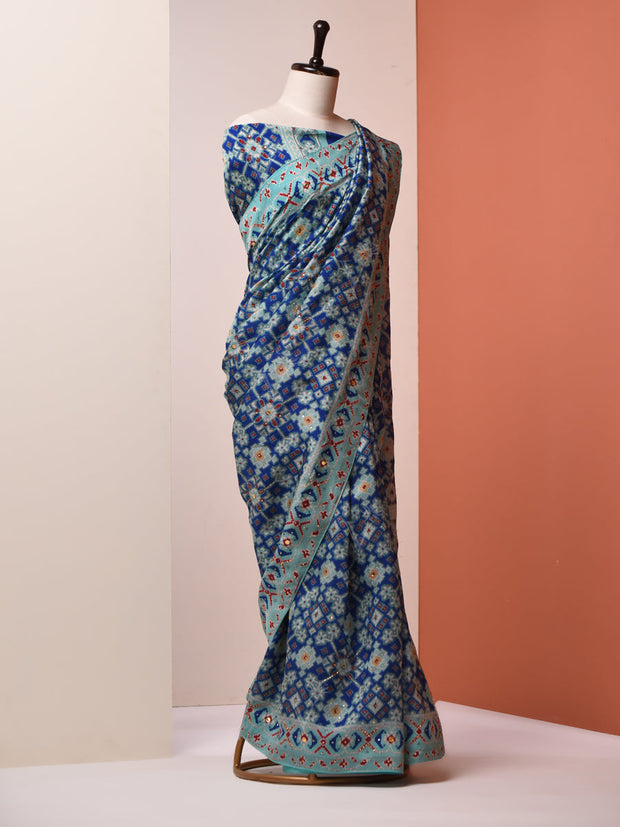 Navy Blue Vasansi Silk Patola Saree