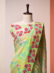 Mint Green Floral Vasansi Silk Saree