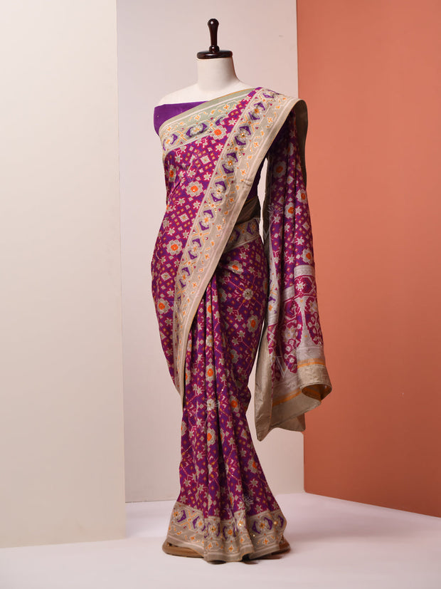 Purple Vasansi Silk Patola Saree