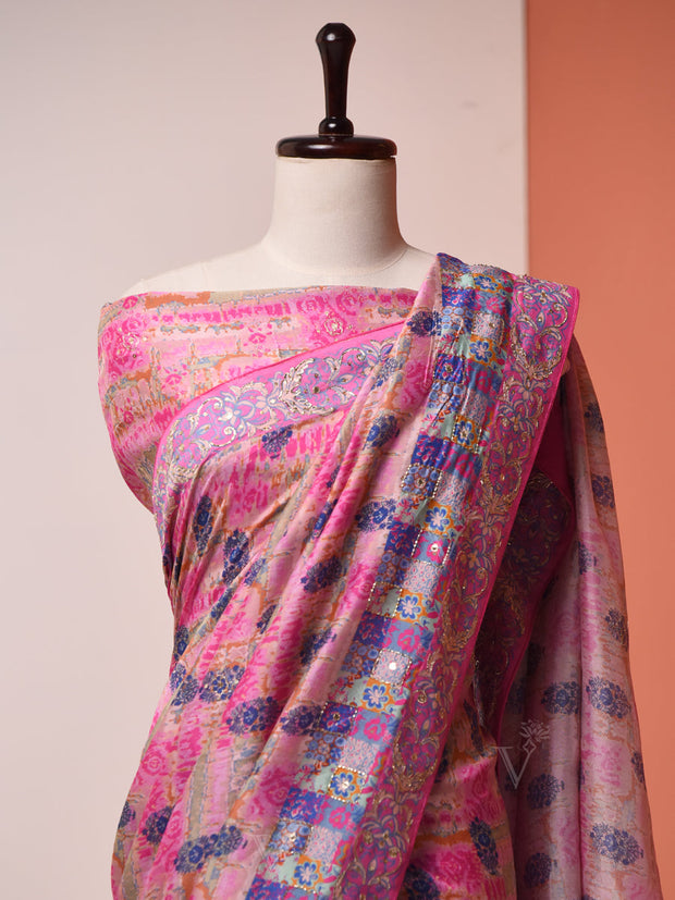 Pink Vasansi Silk Printed Saree