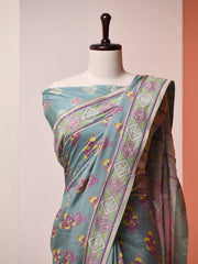 Steel Grey Vasansi Silk Saree