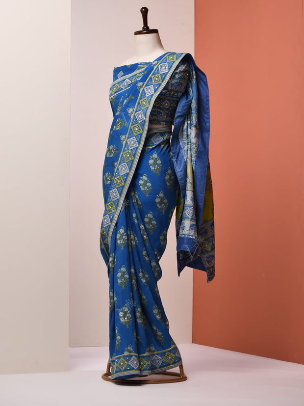 Yale Blue Vasansi Silk Saree