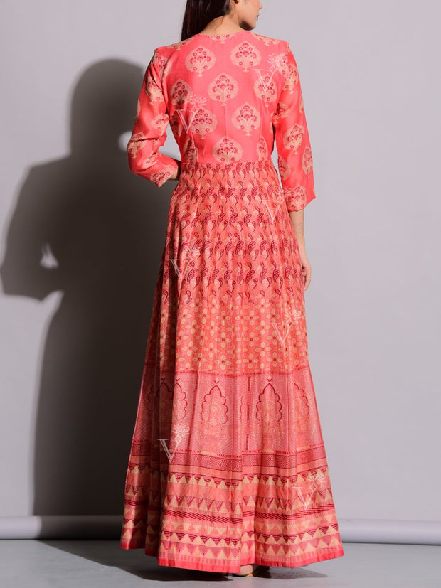 Peach Handcrafted Anarkali Silk Tunic