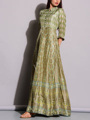 Olive Green Handcrafted Silk Anarkali Tunic